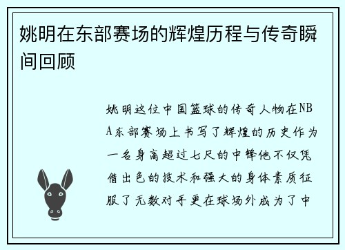 姚明在东部赛场的辉煌历程与传奇瞬间回顾